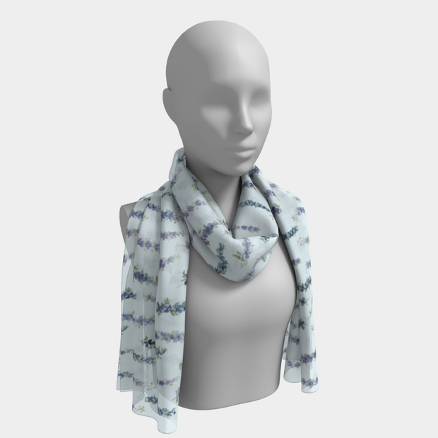 scarf + shawl in dancing delphinium in light blue