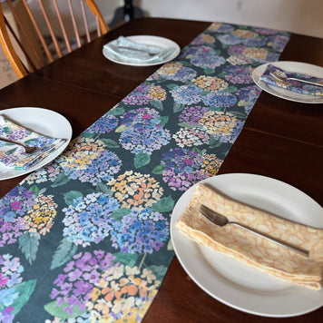 endless hydrangea linen table runner