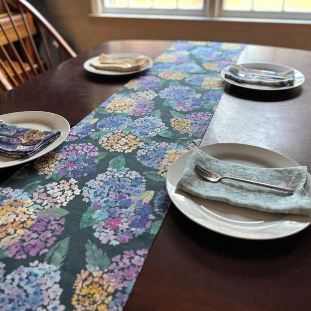 endless hydrangea linen table runner