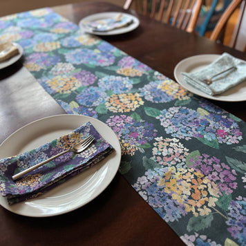 endless hydrangea linen table runner