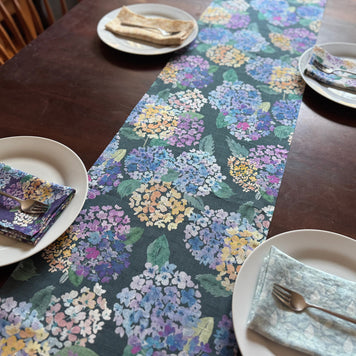 endless hydrangea linen table runner