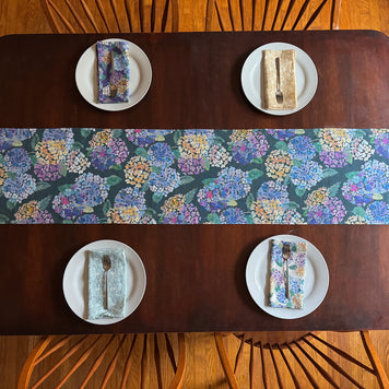 endless hydrangea linen table runner