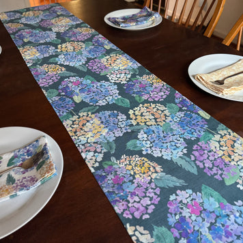 endless hydrangea linen table runner