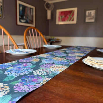 endless hydrangea linen table runner