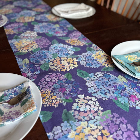 endless hydrangea linen table runner