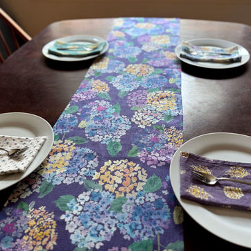 endless hydrangea linen table runner