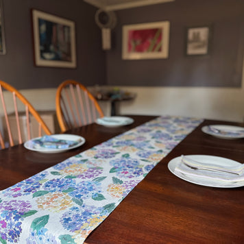 endless hydrangea linen table runner