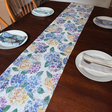 endless hydrangea linen table runner