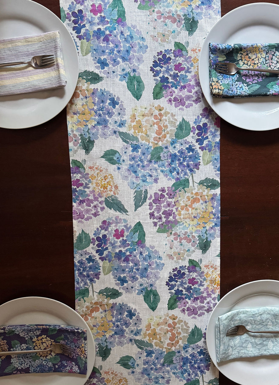 endless hydrangea linen table runner