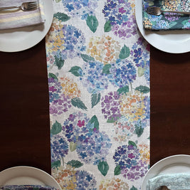 endless hydrangea linen table runner