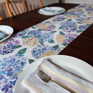 endless hydrangea linen table runner