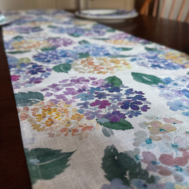endless hydrangea linen table runner