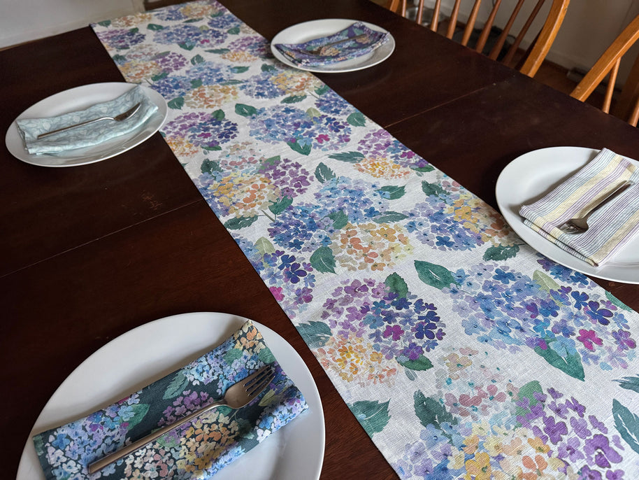endless hydrangea linen table runner