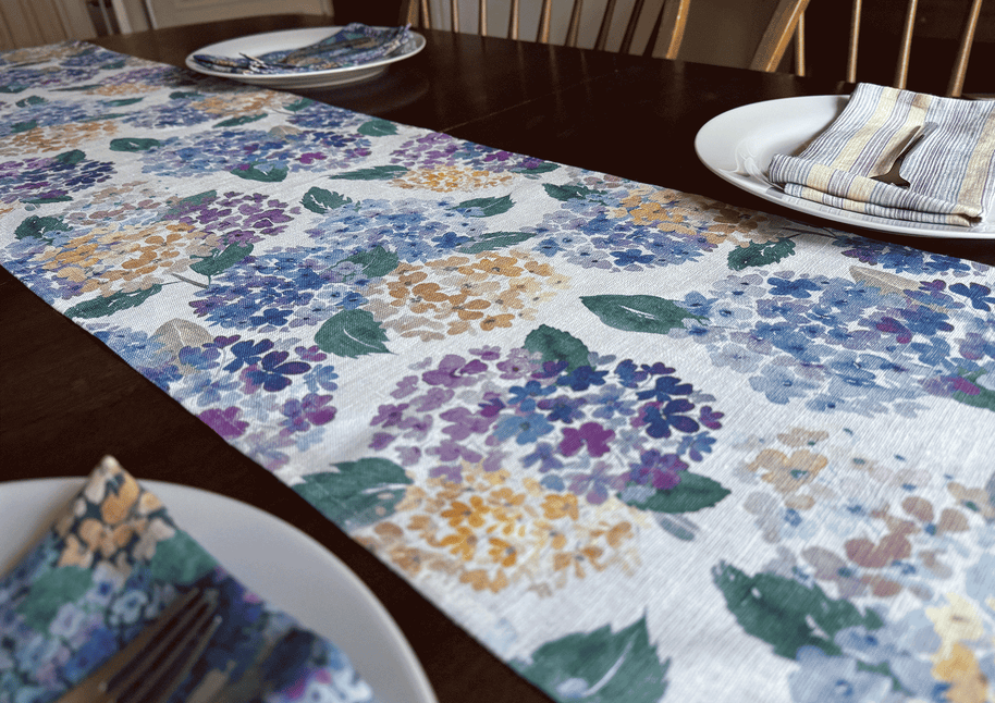 endless hydrangea linen table runner