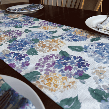 endless hydrangea linen table runner