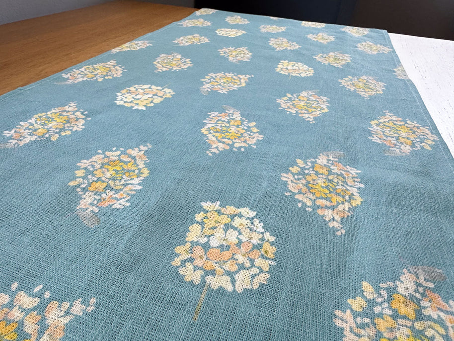 golden hydrangea european linen table runner in aqua