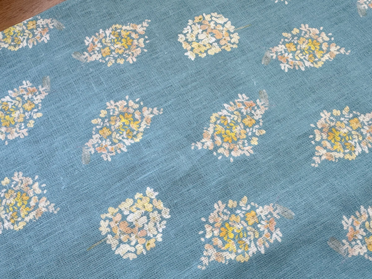 golden hydrangea european linen table runner in aqua