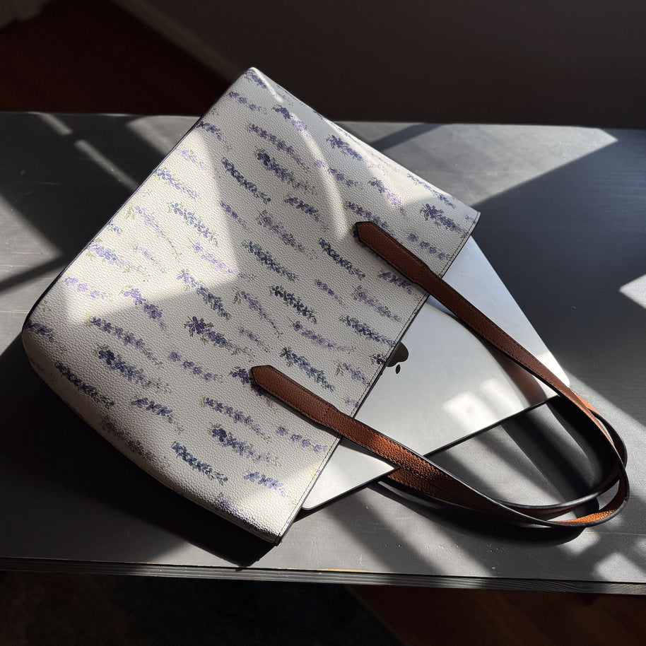 vegan leather carryall in dancing delphinium