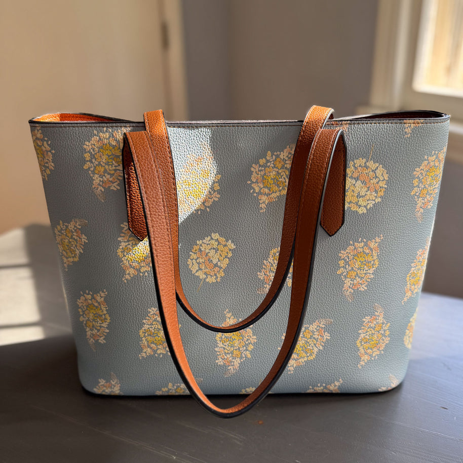 golden hydrangea blooms carryall in vegan leather