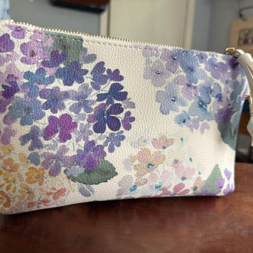 endless hydrangea vegan leather clutch in white