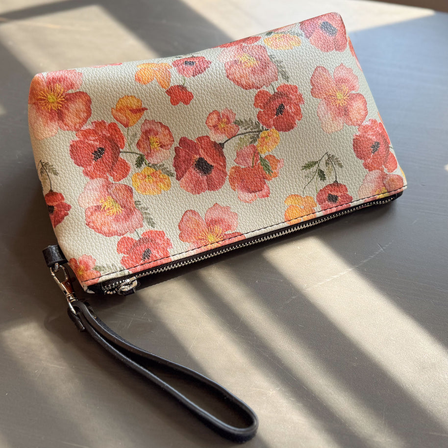 the ember poppies clutch collection in vegan leather