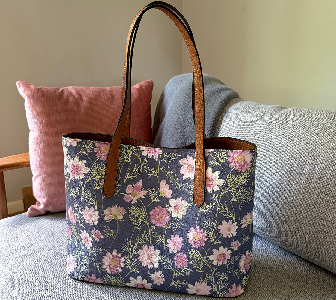 vegan leather carryall tote in airy cosmos