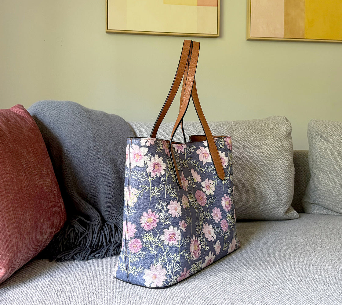 vegan leather carryall tote in airy cosmos