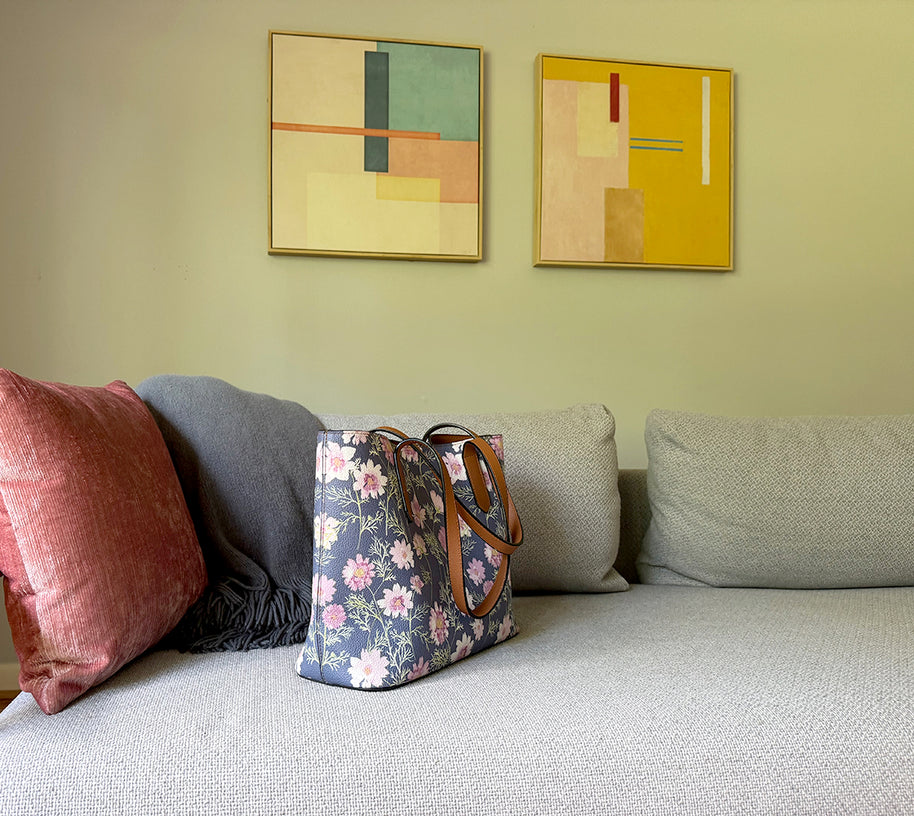 vegan leather carryall tote in airy cosmos