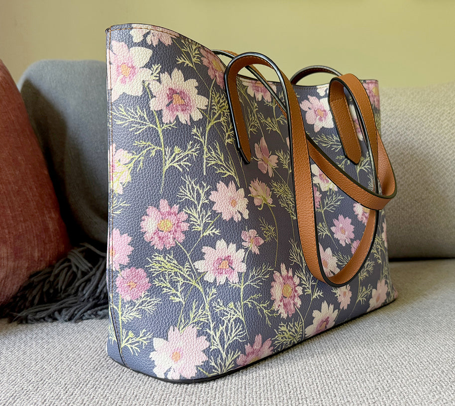 vegan leather carryall tote in airy cosmos