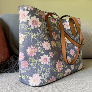 vegan leather carryall tote in airy cosmos