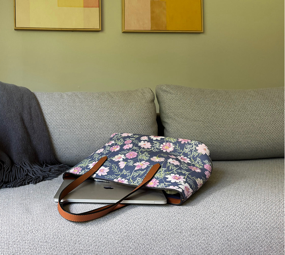 vegan leather carryall tote in airy cosmos