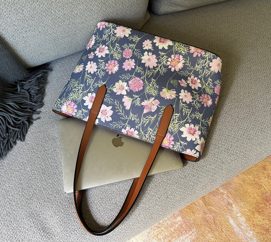 vegan leather carryall tote in airy cosmos