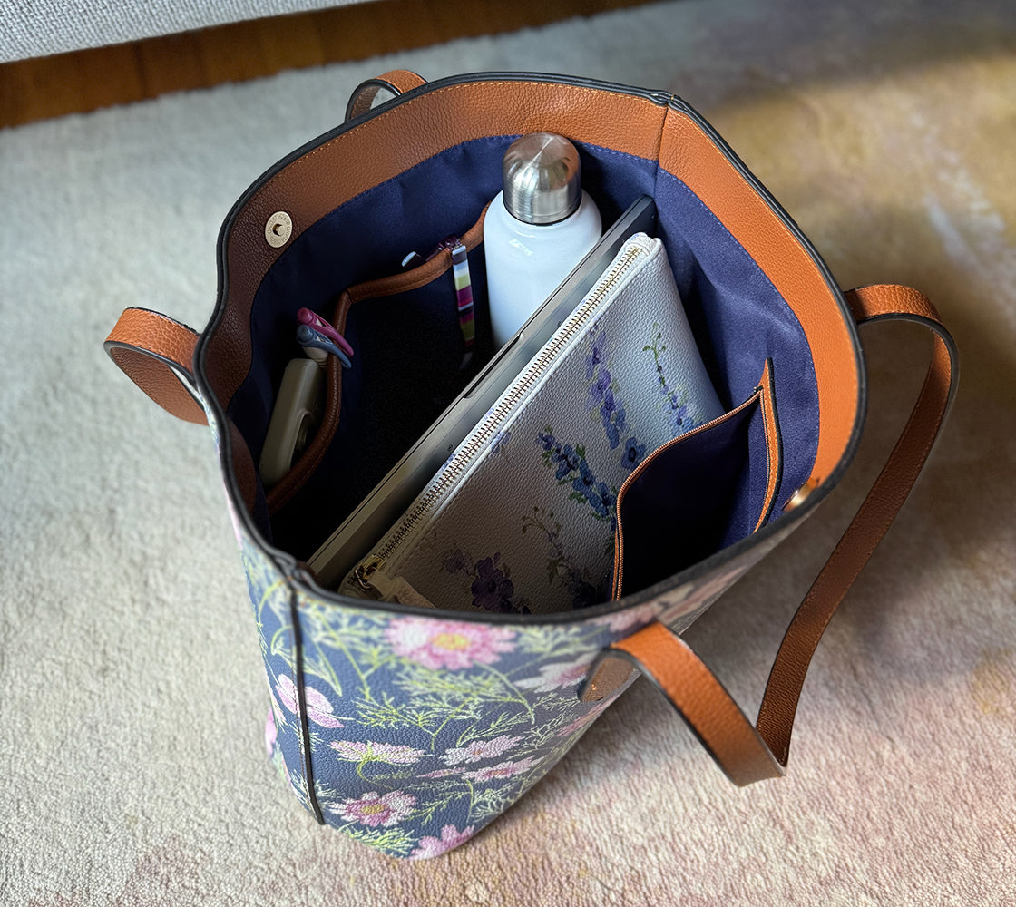 vegan leather carryall tote in airy cosmos