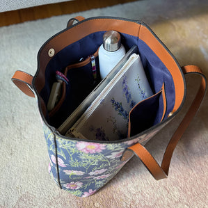 vegan leather carryall tote in airy cosmos