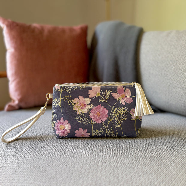 vegan leather clutch + makeup bag in airy cosmos