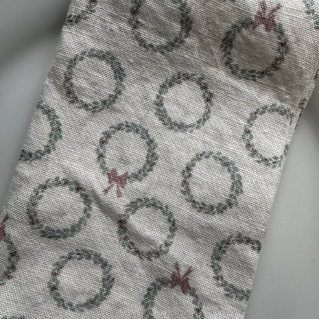 European Linen Napkin with holiday or Christmas Wreaths 