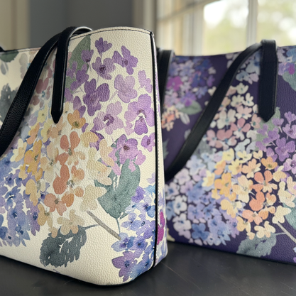 endless hydrangea carryall in vegan leather
