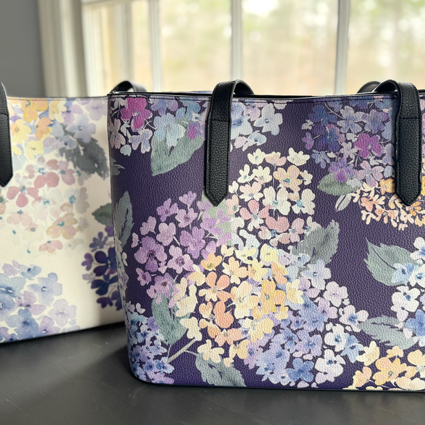 endless hydrangea carryall in vegan leather