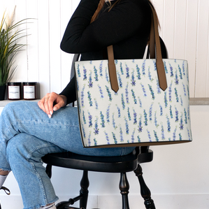 vegan leather carryall in dancing delphinium