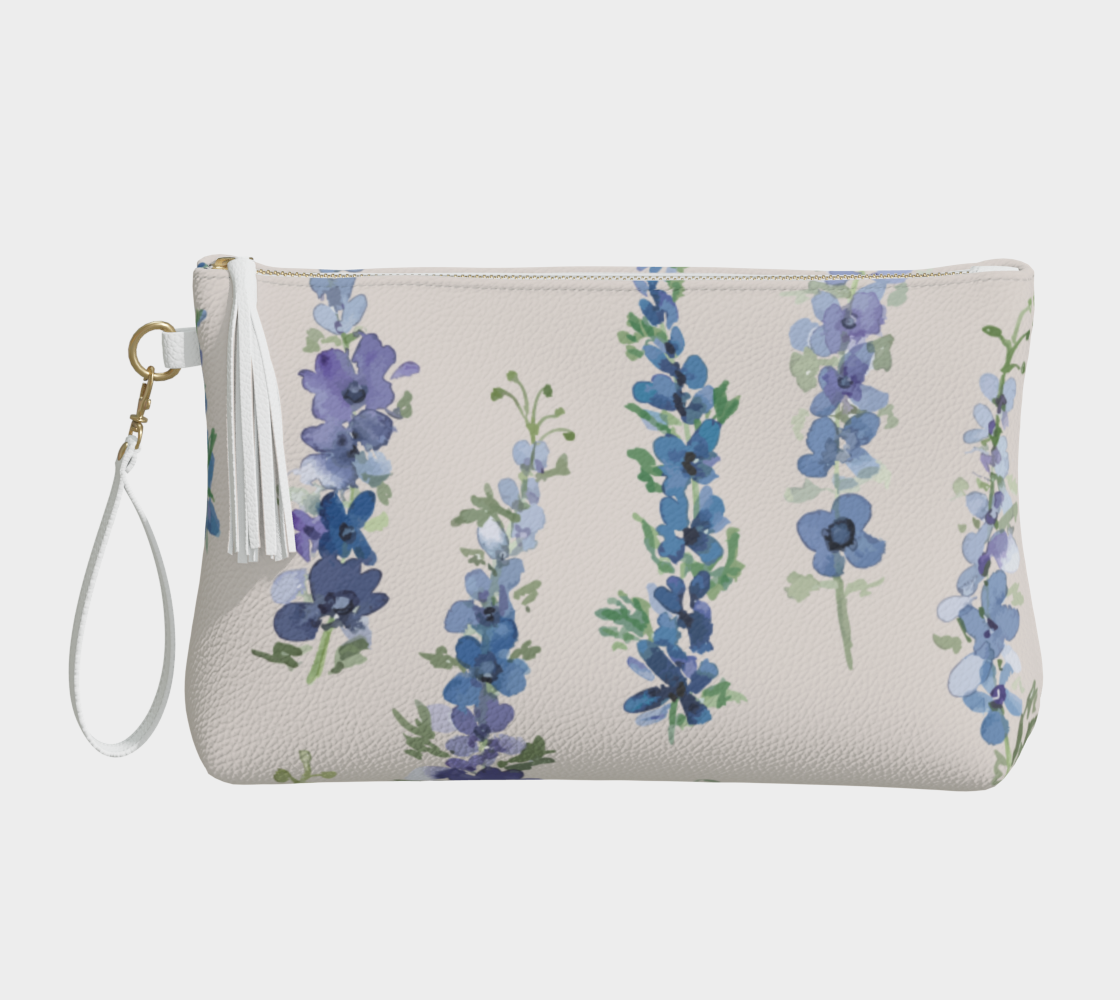 vegan leather clutch + makeup bag in dancing delphinium