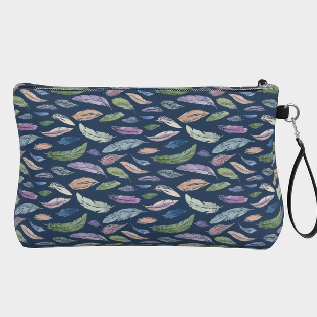 vegan leather clutch + makeup bag in featherlight on navy small