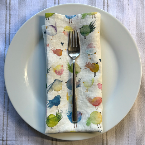 floofy birds linen napkins