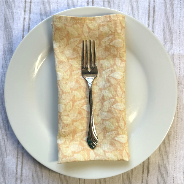 layered hydrangea leaves linen napkins