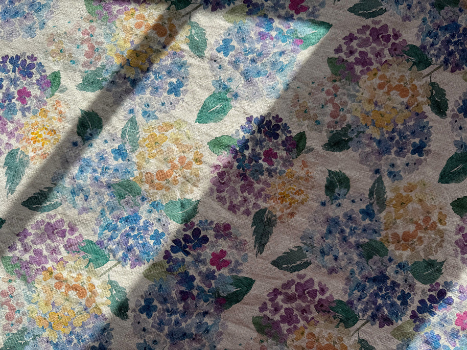 endless hydrangea linen tea towel
