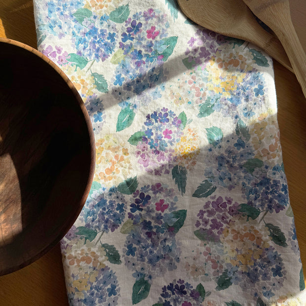 endless hydrangea linen tea towel