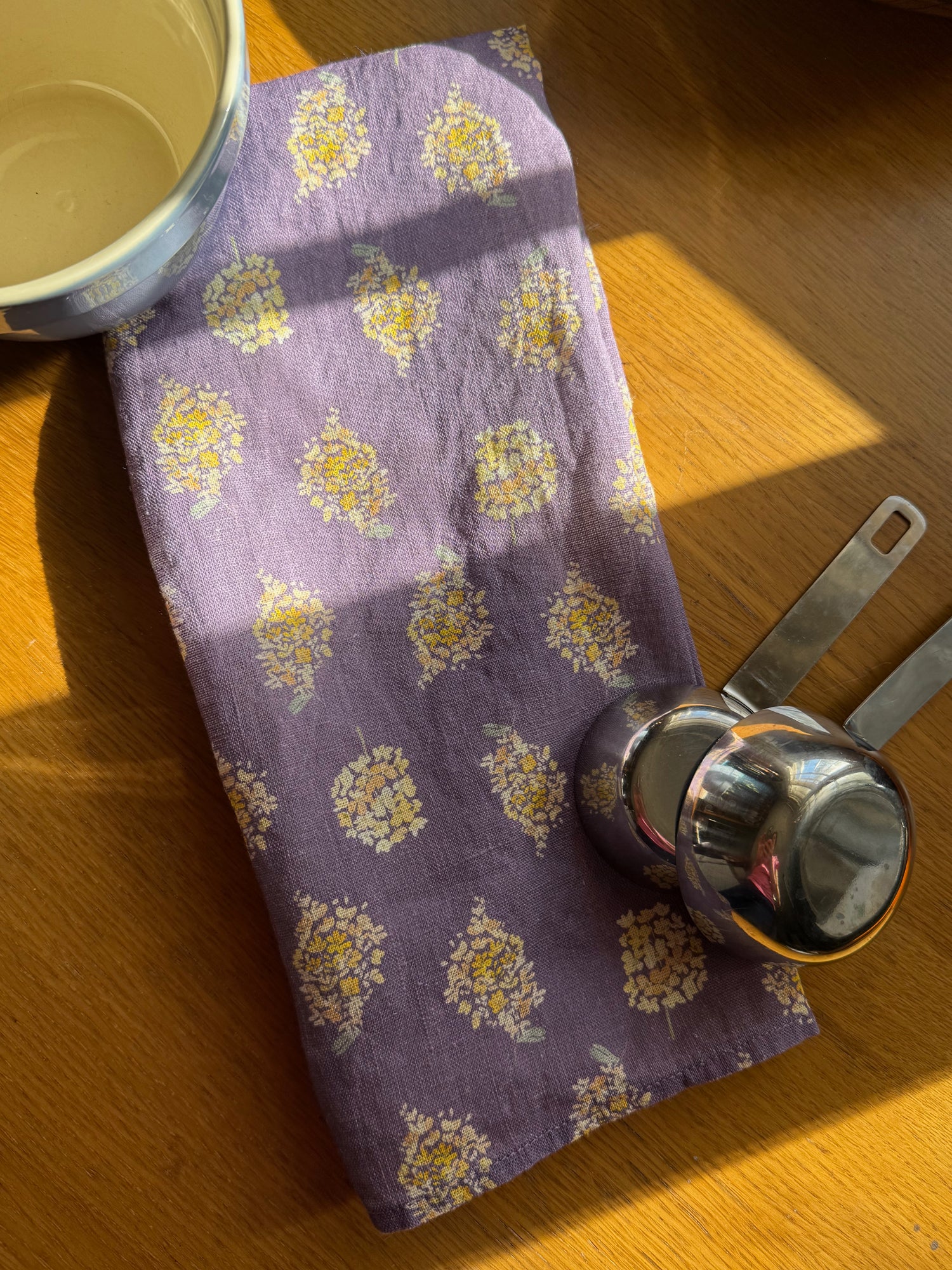 golden hydrangea clusters linen tea towel