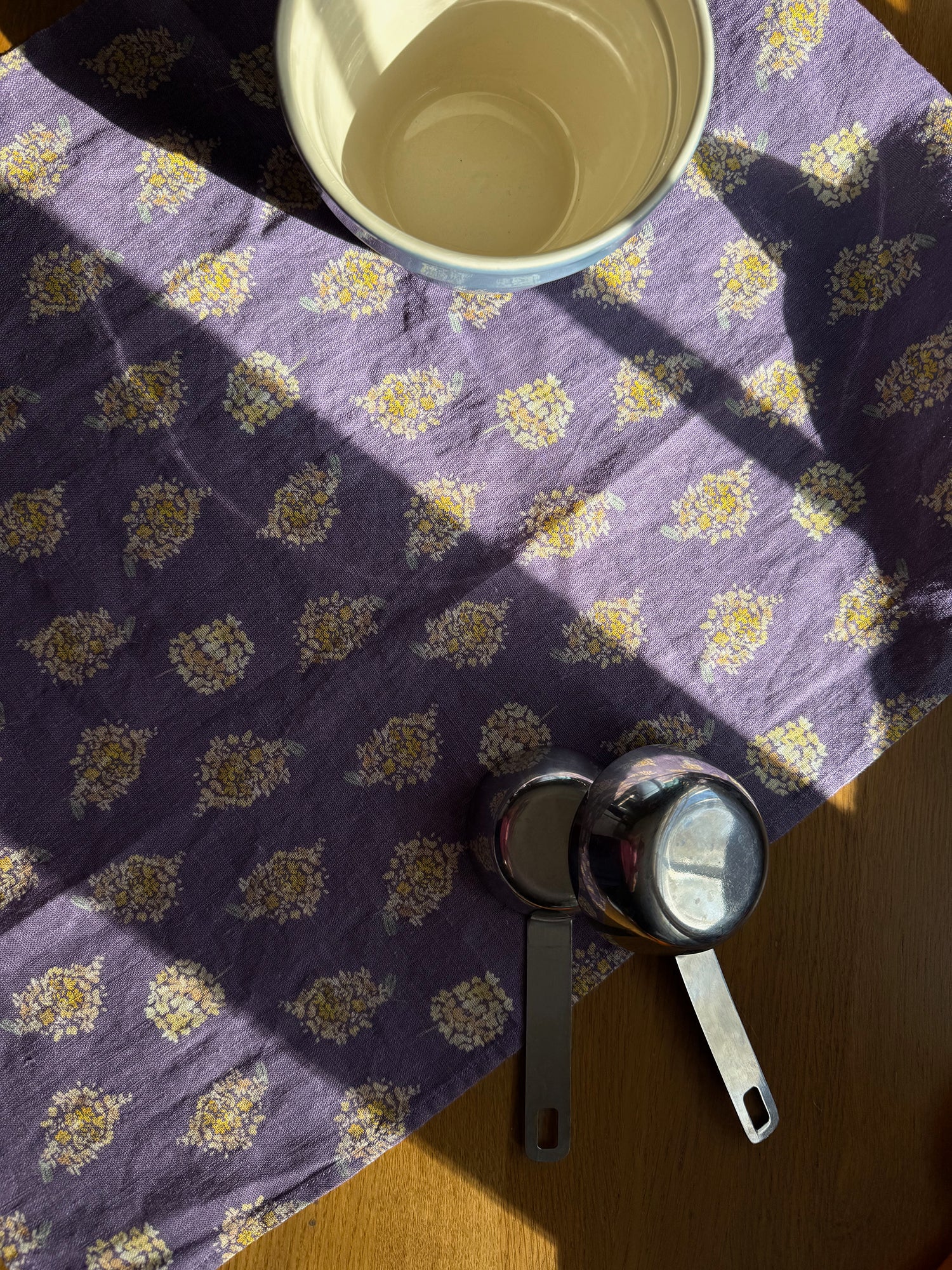 golden hydrangea clusters linen tea towel