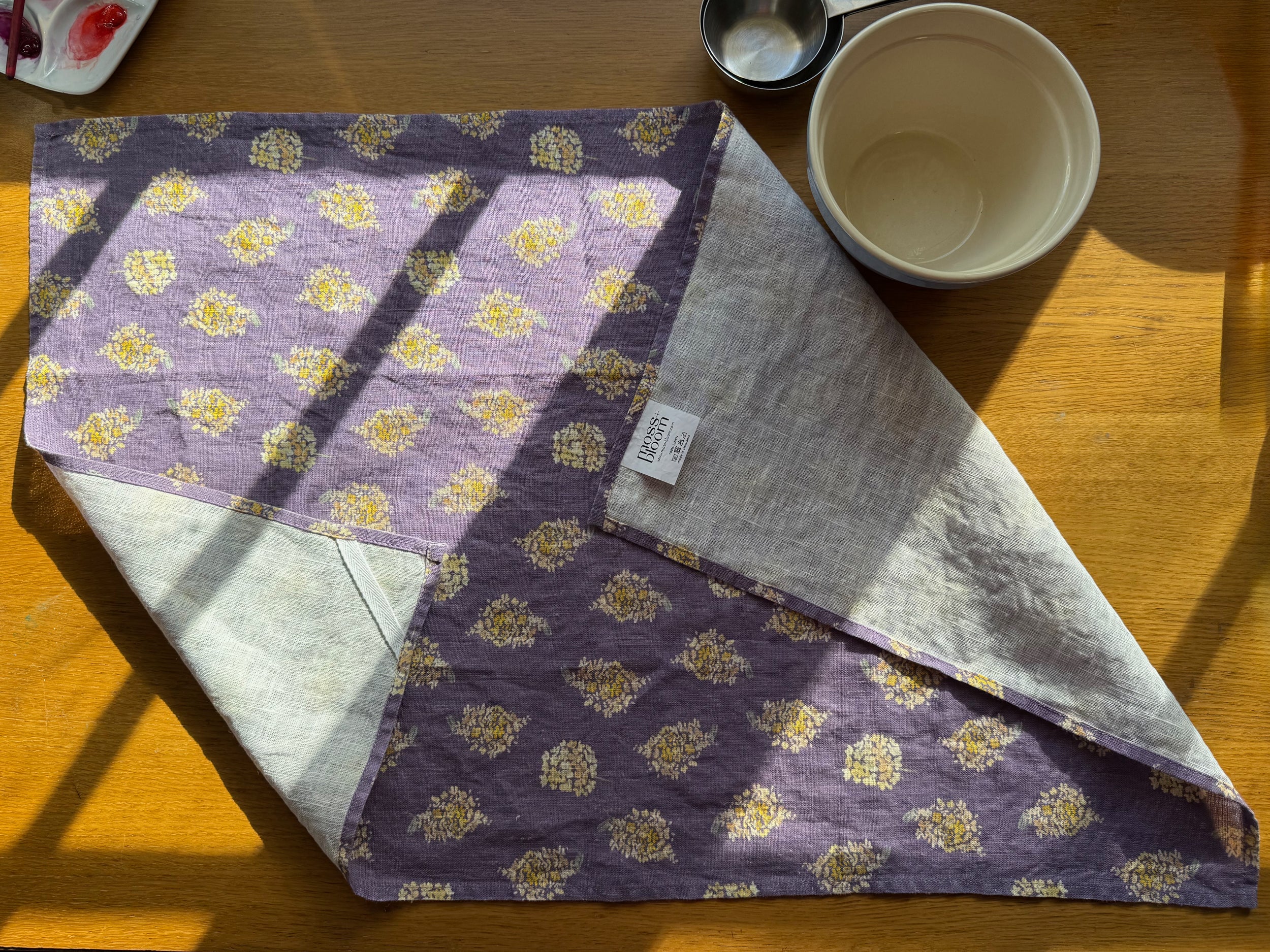 golden hydrangea clusters linen tea towel