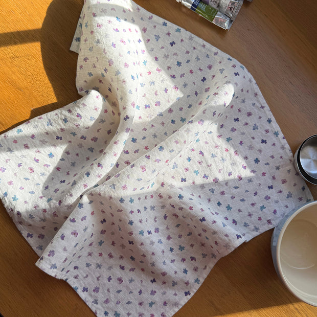 mini hydrangea blossoms linen tea towel