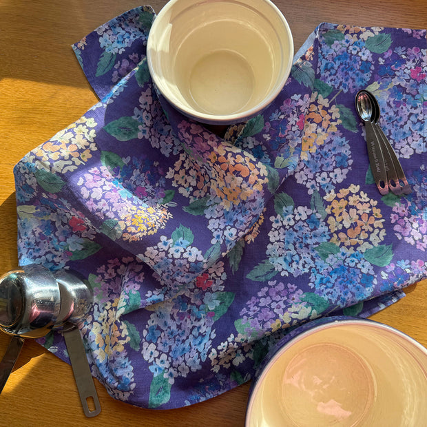 endless hydrangea linen tea towel